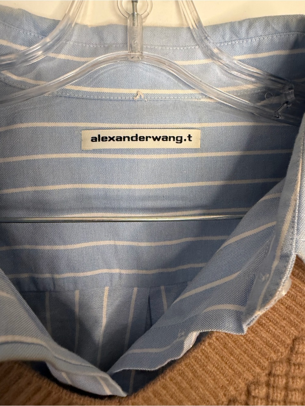 Alexander Wang layered brown knit cropped vest over blue and white button down - Picture 3 of 4
